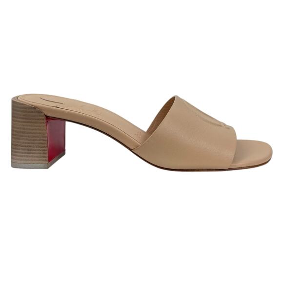 Christian Louboutin So CL Mules 55 Leather Heel Sandal Beige  Size 37 - Picture 4 of 12